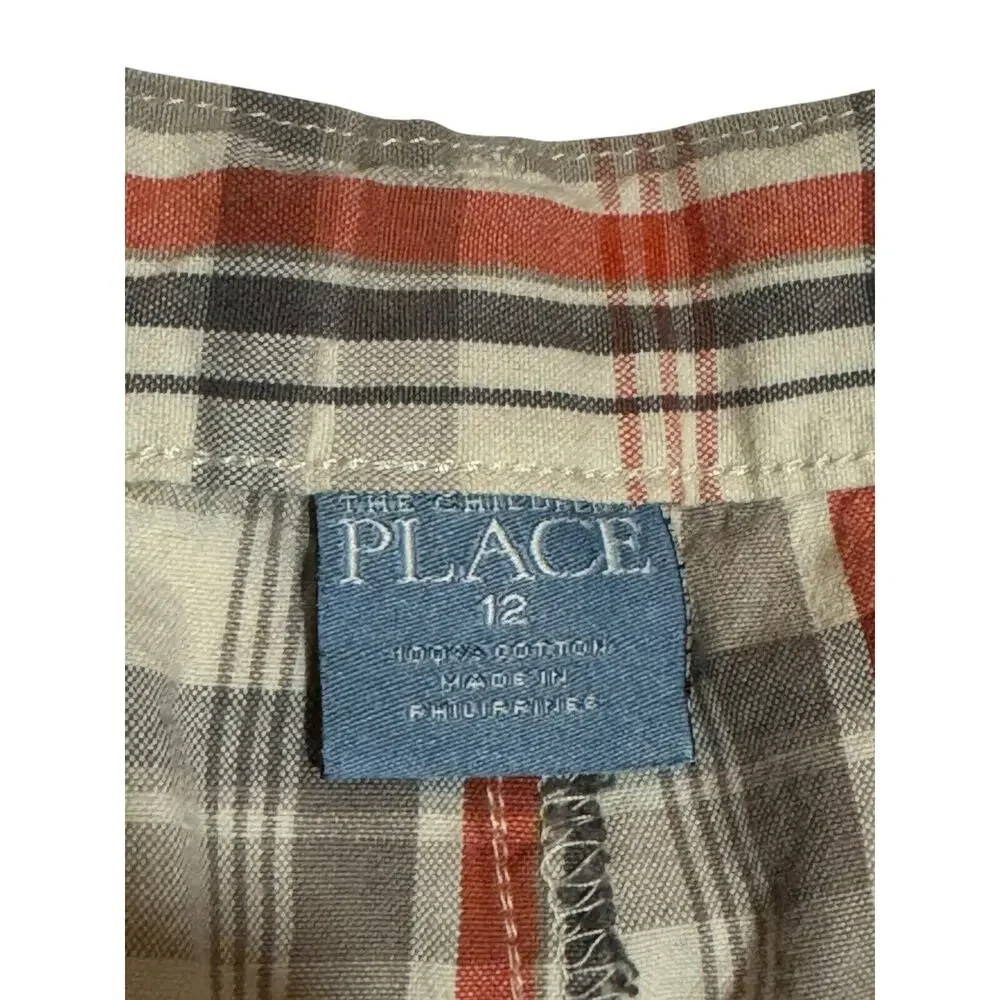 The Children’s Place Boys Plaid Cotton Shorts Size 12 Orange Beige Vintage